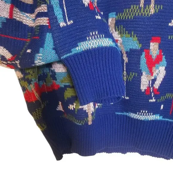 Crossings Rare Vintage Golf Themed Dadcore V-Neck Pullover Cotton Sweater